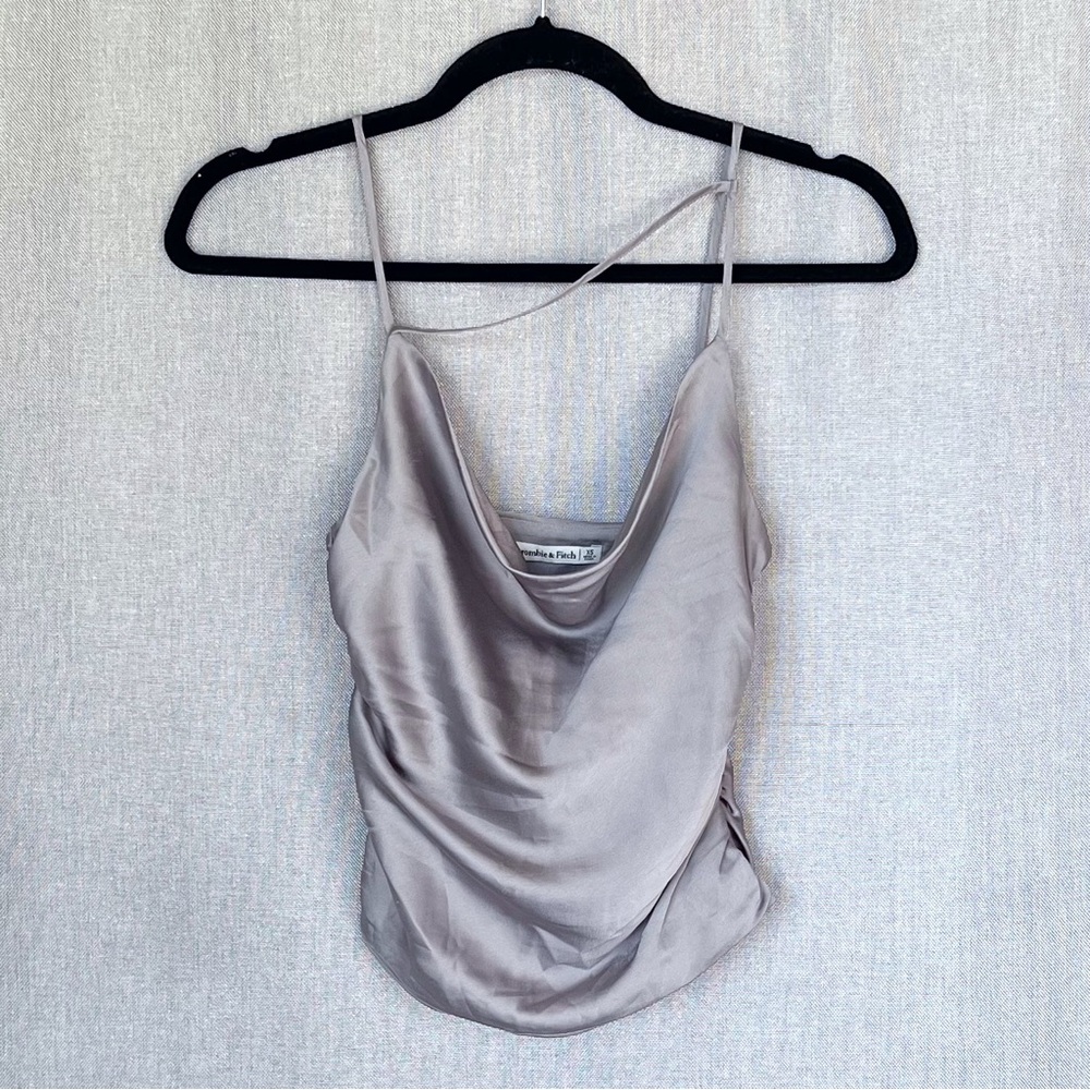 NWOT Abercrombie & Fitch Silver Grey Satin Asymmetrical Camisole Tank Top XS